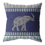 18” Navy Ornate Elephant Zippered Suede Throw Pillow - Homeroots