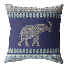 18” Navy Ornate Elephant Zippered Suede Throw Pillow - Homeroots