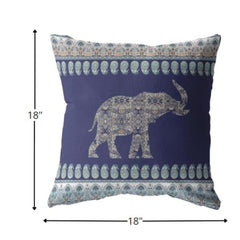 18” Navy Ornate Elephant Zippered Suede Throw Pillow - Homeroots