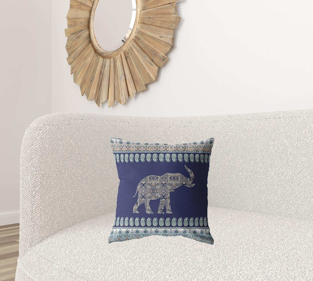 18” Navy Ornate Elephant Zippered Suede Throw Pillow - Homeroots - Flyclothing LLC