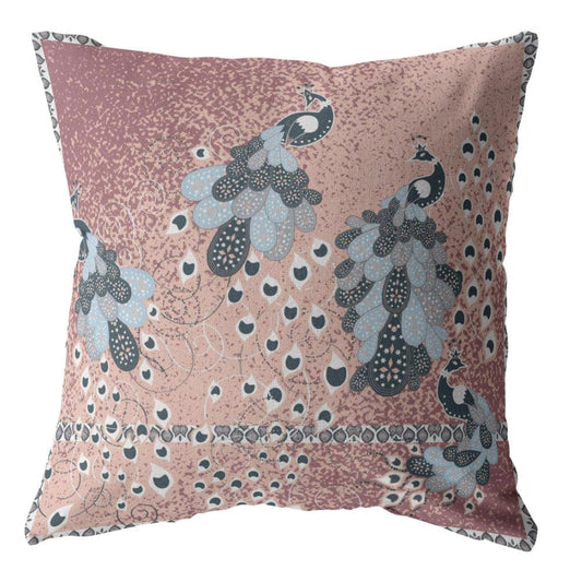 16” Dusty Pink Boho Bird Zippered Suede Throw Pillow - Homeroots