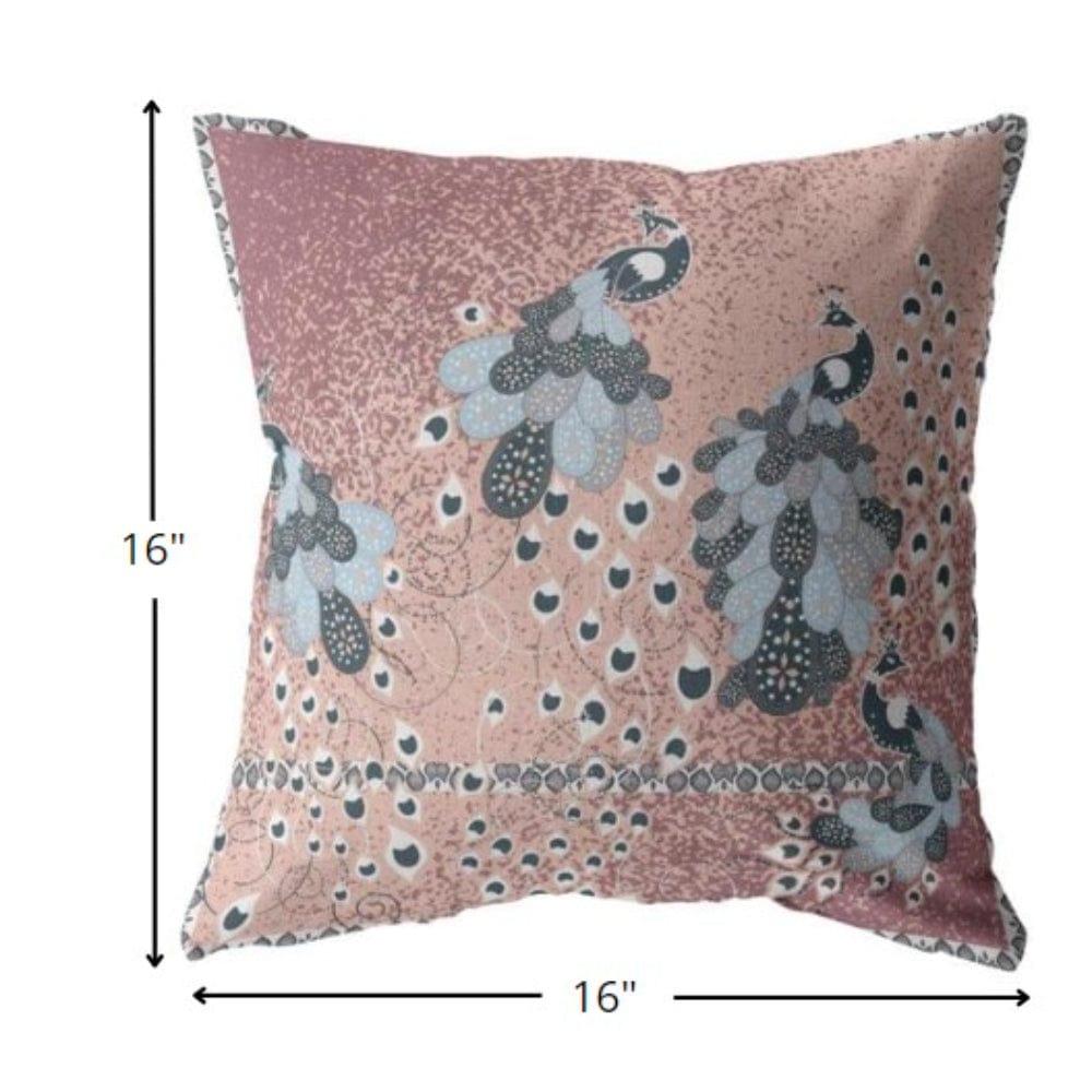 16” Dusty Pink Boho Bird Zippered Suede Throw Pillow - Homeroots