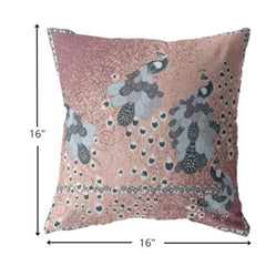 16” Dusty Pink Boho Bird Zippered Suede Throw Pillow - Homeroots
