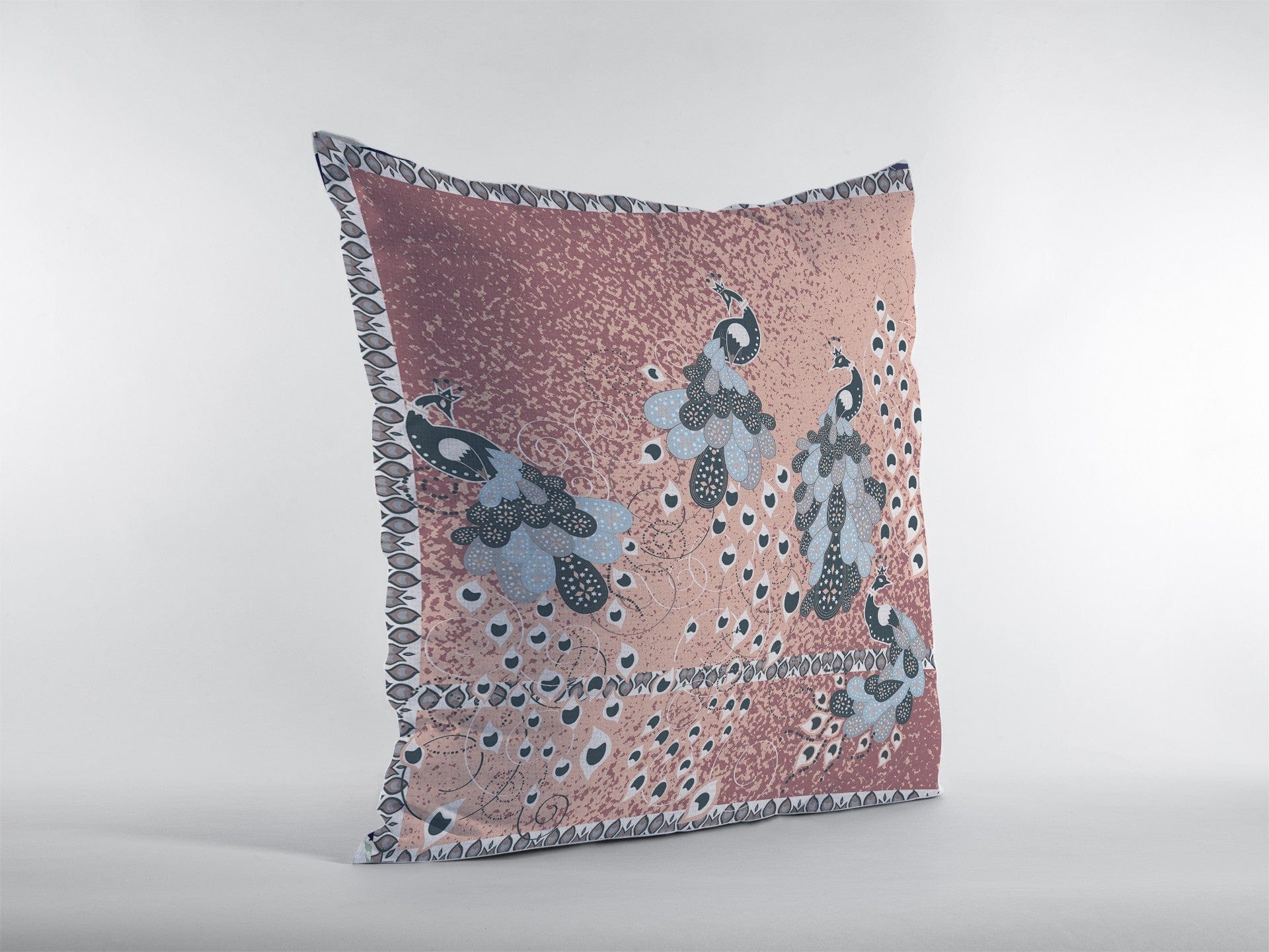 18” Dusty Pink Boho Bird Zippered Suede Throw Pillow - Homeroots