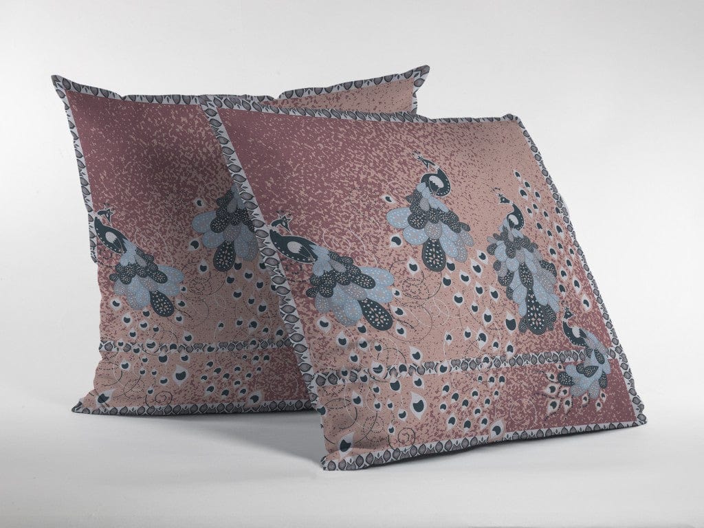 18” Dusty Pink Boho Bird Zippered Suede Throw Pillow - Homeroots