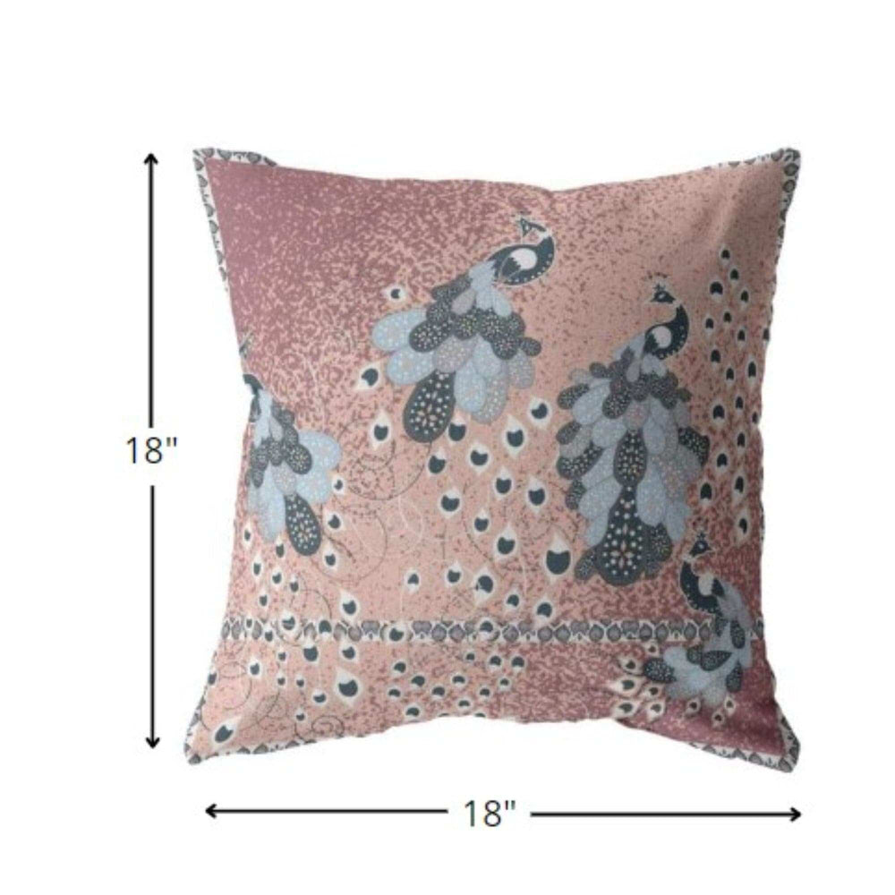 18” Dusty Pink Boho Bird Zippered Suede Throw Pillow - Homeroots - Flyclothing LLC
