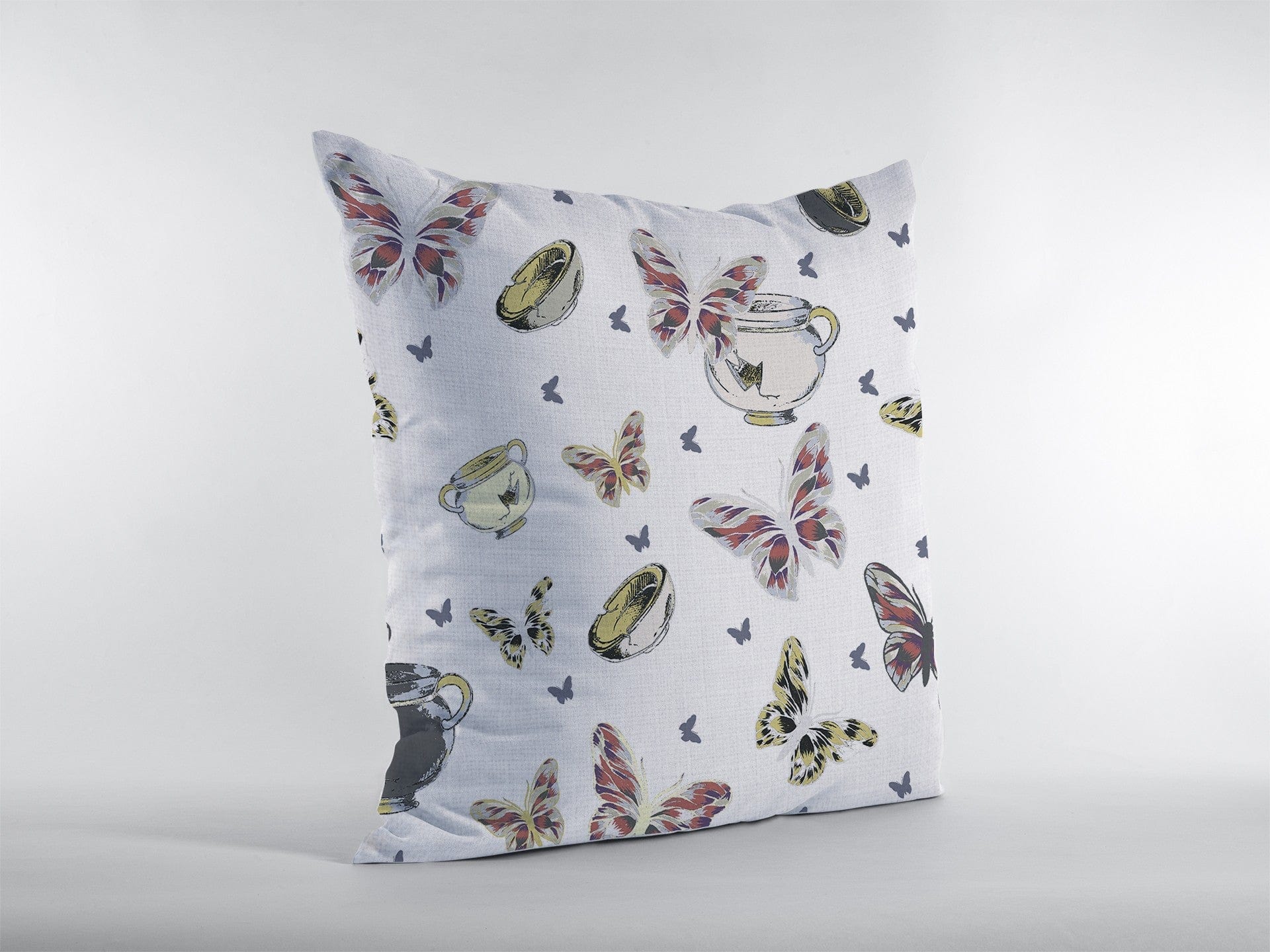 16" White Butterflies Zippered Suede Throw Pillow - Homeroots