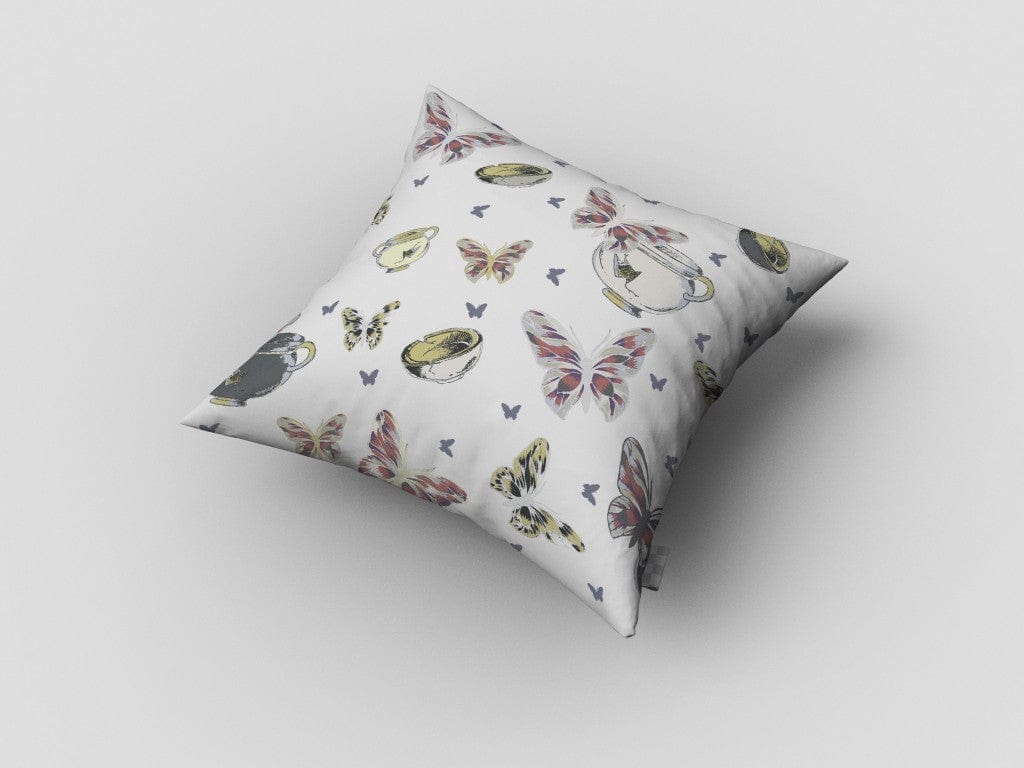16" White Butterflies Zippered Suede Throw Pillow - Homeroots