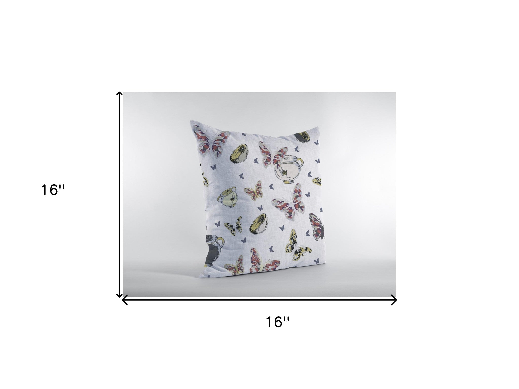 16" White Butterflies Zippered Suede Throw Pillow - Homeroots