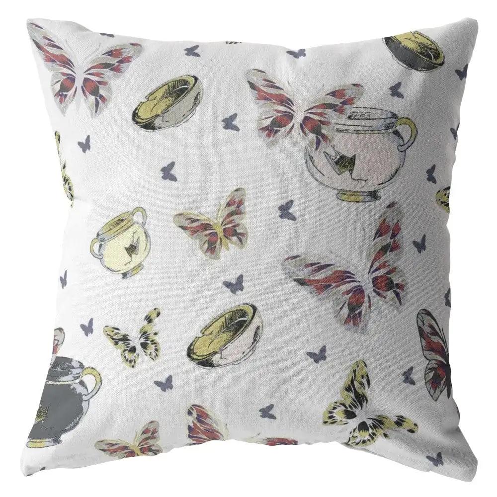 18" White Butterflies Zippered Suede Throw Pillow - Homeroots - Flyclothing LLC