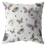 18" White Butterflies Zippered Suede Throw Pillow - Homeroots