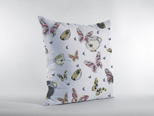 18" White Butterflies Zippered Suede Throw Pillow - Homeroots