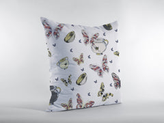 18" White Butterflies Zippered Suede Throw Pillow - Homeroots
