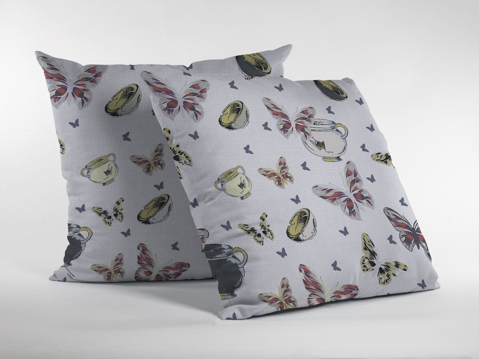 18" White Butterflies Zippered Suede Throw Pillow - Homeroots