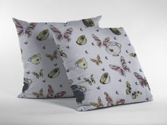 18" White Butterflies Zippered Suede Throw Pillow - Homeroots
