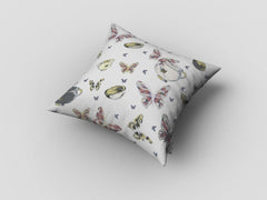18" White Butterflies Zippered Suede Throw Pillow - Homeroots