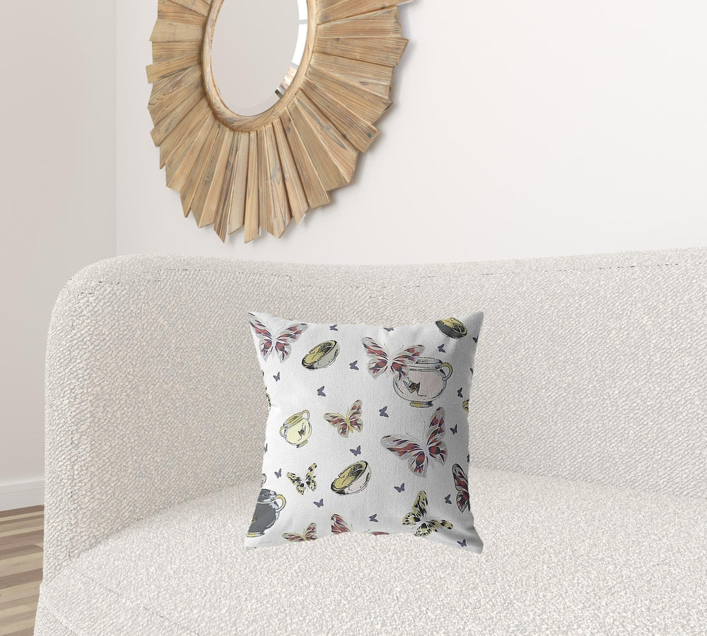18" White Butterflies Zippered Suede Throw Pillow - Homeroots - Flyclothing LLC