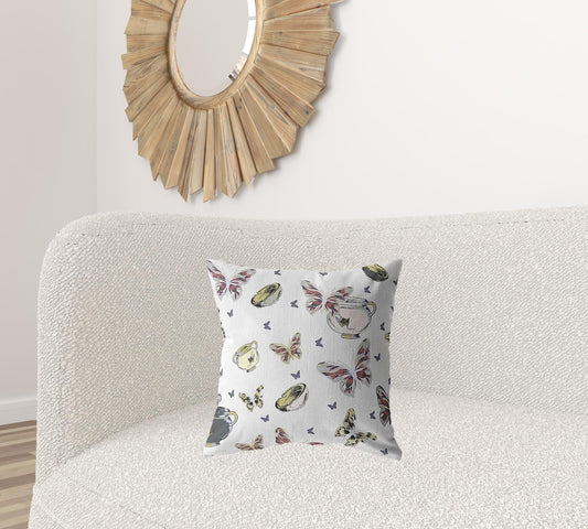 18" White Butterflies Zippered Suede Throw Pillow - Homeroots