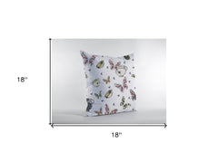 18" White Butterflies Zippered Suede Throw Pillow - Homeroots