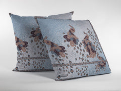 16” Blue Brown Boho Bird Zippered Suede Throw Pillow - Homeroots