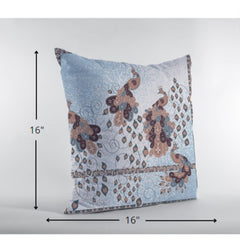 16” Blue Brown Boho Bird Zippered Suede Throw Pillow - Homeroots