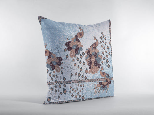 18” Blue Brown Boho Bird Zippered Suede Throw Pillow - Homeroots