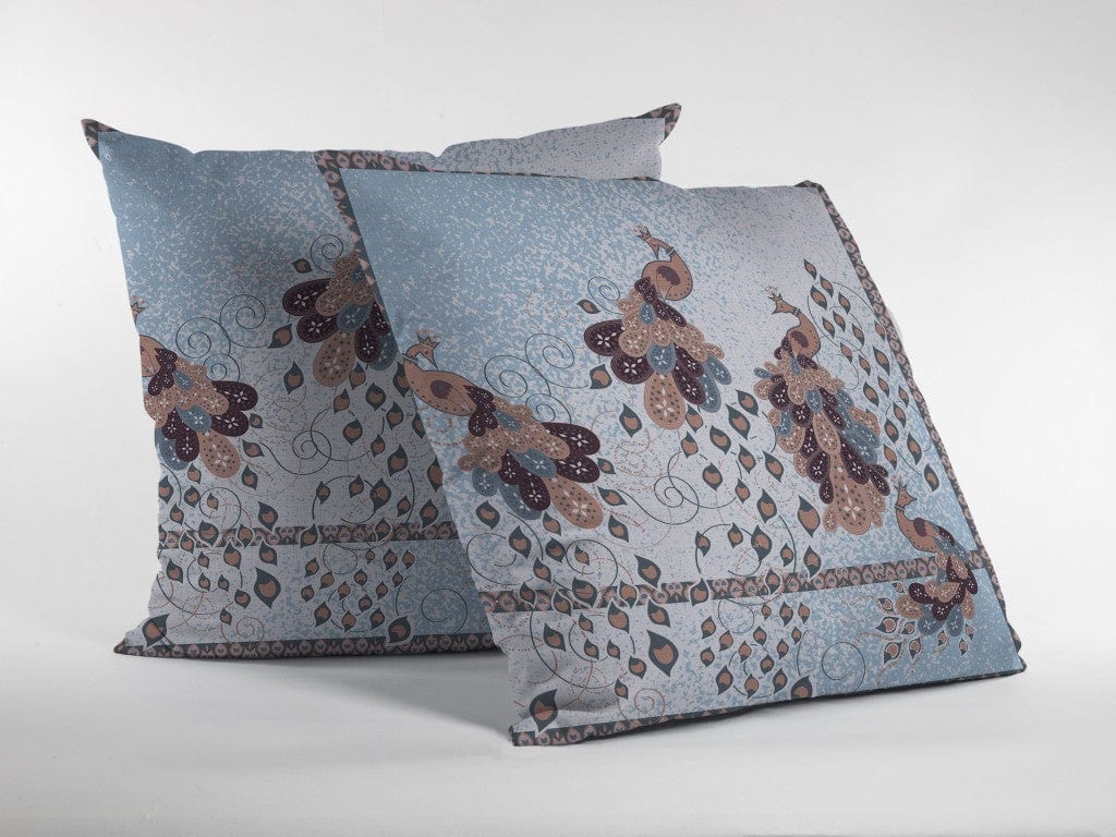 18” Blue Brown Boho Bird Zippered Suede Throw Pillow - Homeroots
