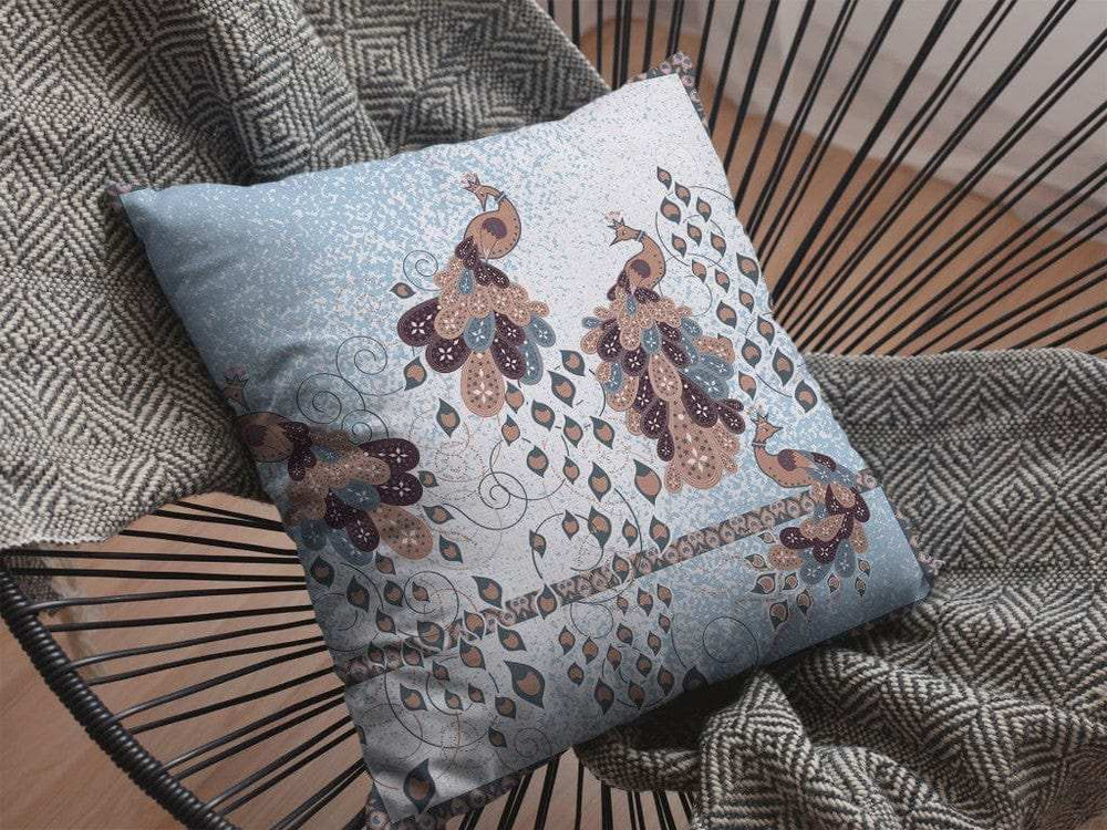 18” Blue Brown Boho Bird Zippered Suede Throw Pillow - Homeroots - Flyclothing LLC
