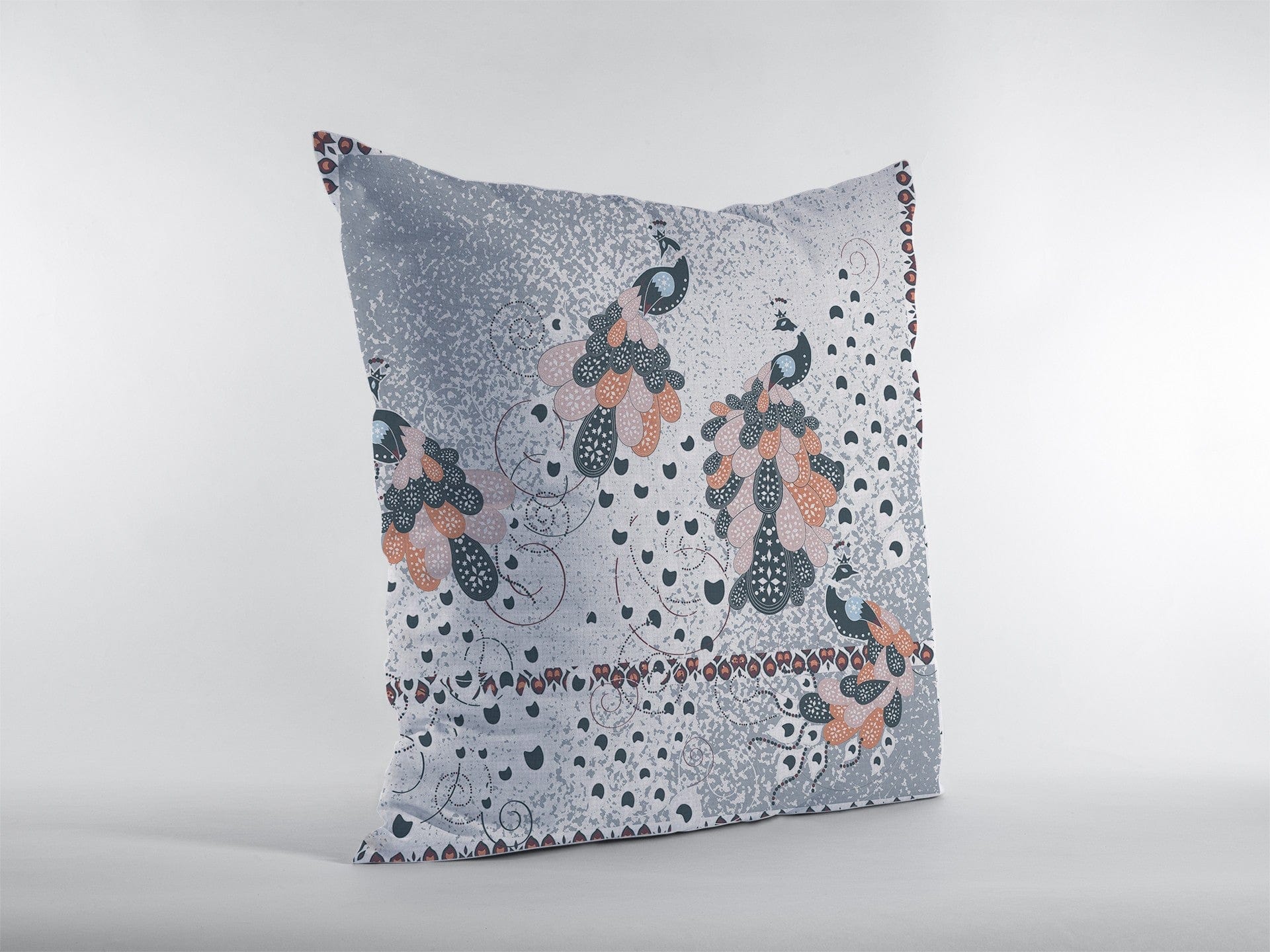 16” Gray Black Boho Bird Zippered Suede Throw Pillow - Homeroots