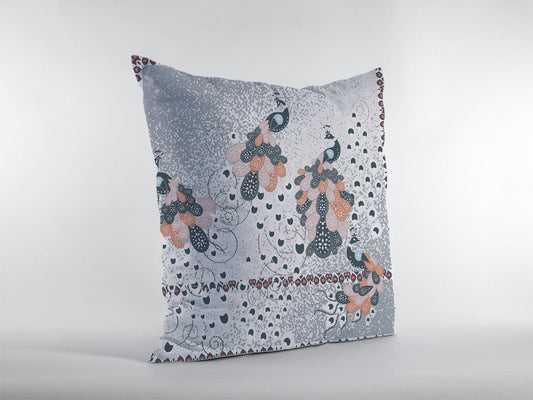 16” Gray Black Boho Bird Zippered Suede Throw Pillow - Homeroots