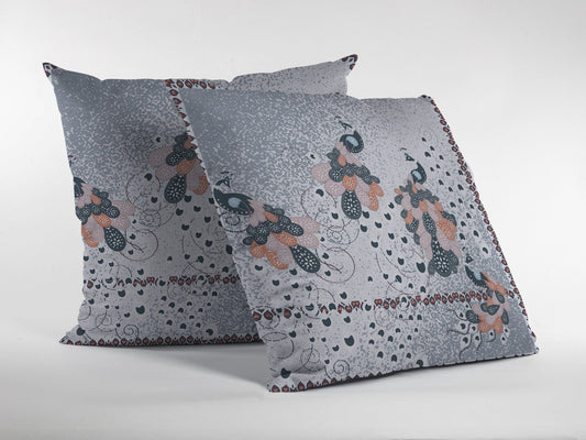 16” Gray Black Boho Bird Zippered Suede Throw Pillow - Homeroots
