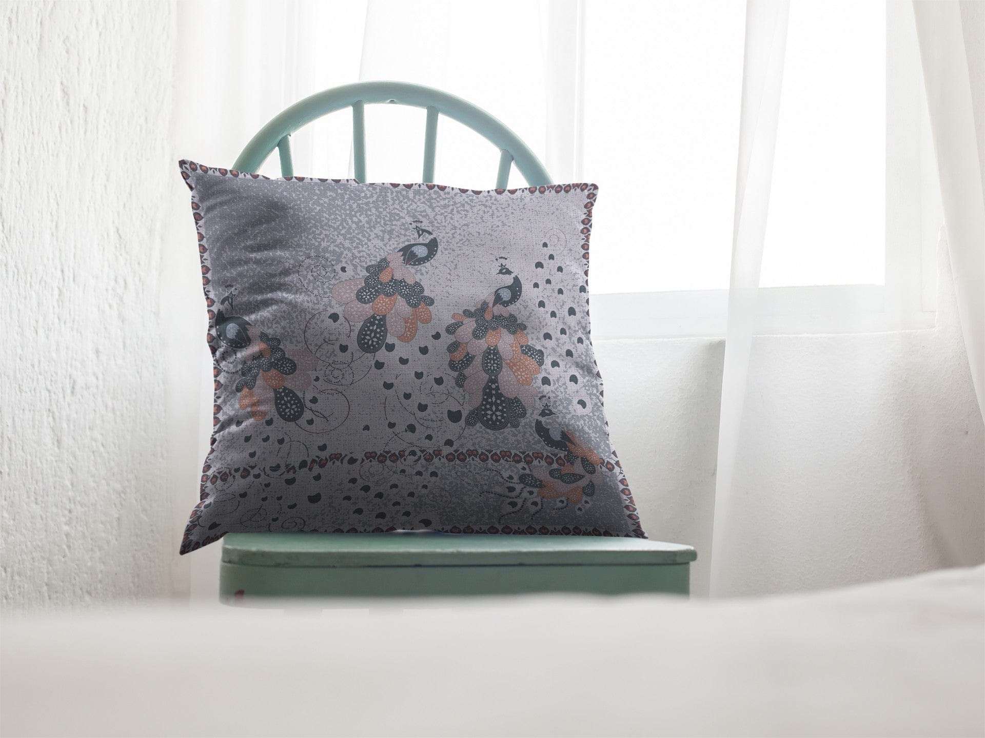 16” Gray Black Boho Bird Zippered Suede Throw Pillow - Homeroots