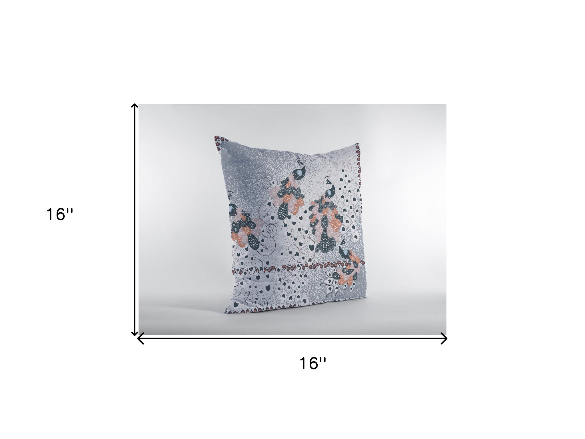 16” Gray Black Boho Bird Zippered Suede Throw Pillow - Homeroots