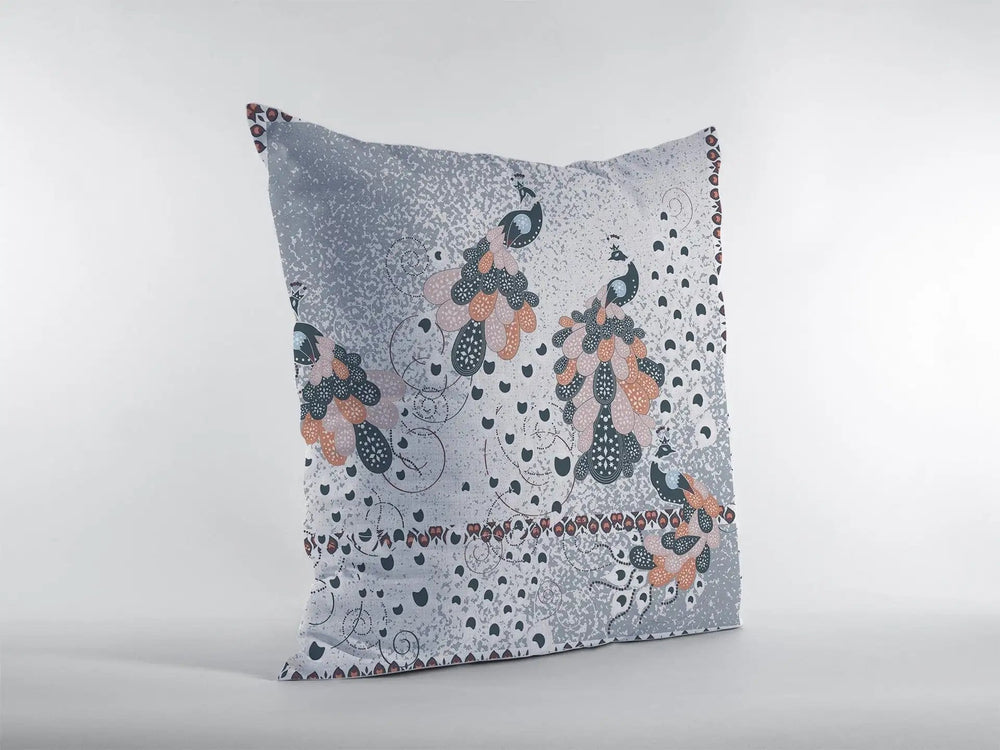 18” Gray Black Boho Bird Zippered Suede Throw Pillow - Homeroots