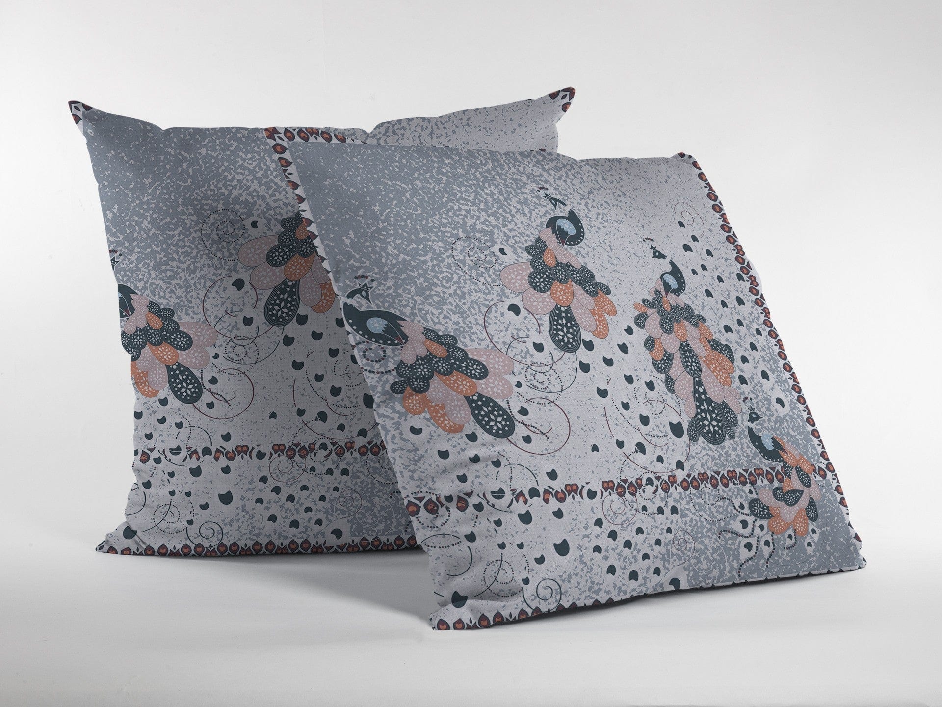 18” Gray Black Boho Bird Zippered Suede Throw Pillow - Homeroots