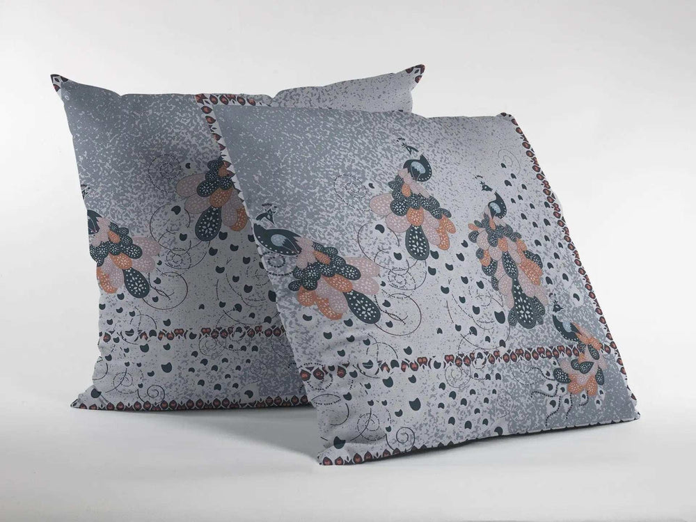 18” Gray Black Boho Bird Zippered Suede Throw Pillow - Homeroots - Flyclothing LLC
