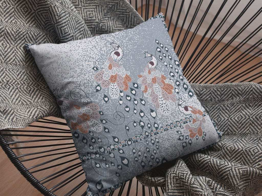 16” Gray Orange Boho Bird Zippered Suede Throw Pillow - Homeroots - Flyclothing LLC