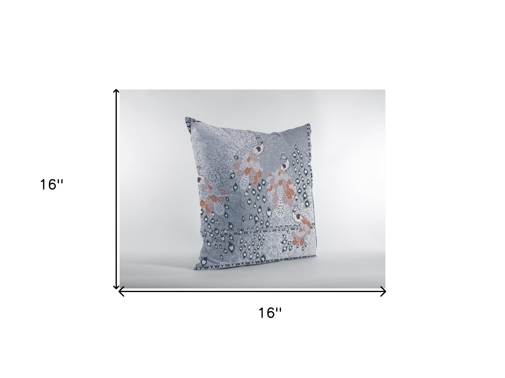 16” Gray Orange Boho Bird Zippered Suede Throw Pillow - Homeroots