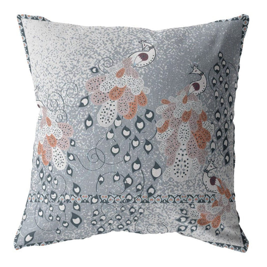 18” Gray Orange Boho Bird Zippered Suede Throw Pillow - Homeroots