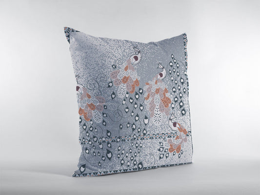18” Gray Orange Boho Bird Zippered Suede Throw Pillow - Homeroots