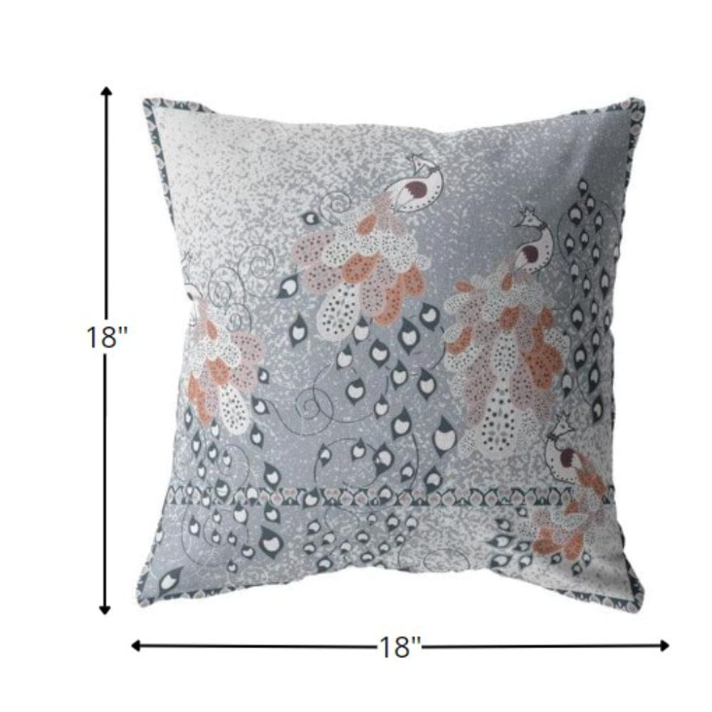 18” Gray Orange Boho Bird Zippered Suede Throw Pillow - Homeroots