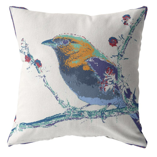 16” Blue White Robin Zippered Suede Throw Pillow - Homeroots