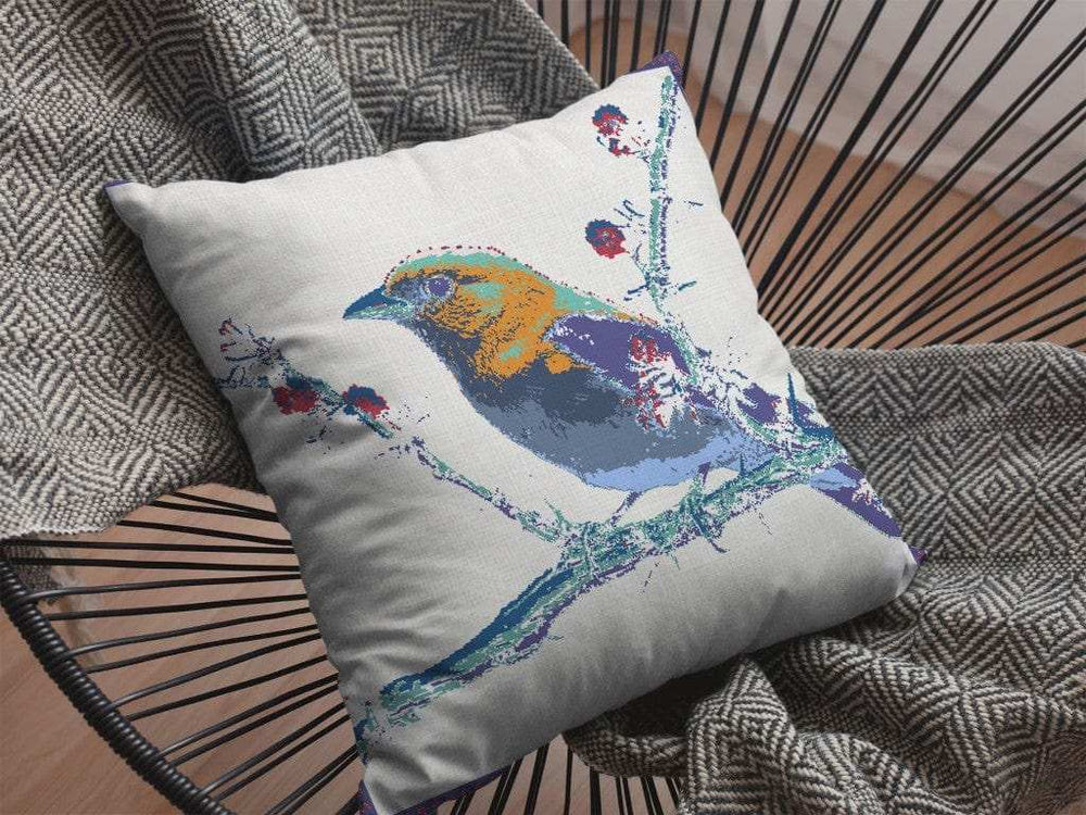 16” Blue White Robin Zippered Suede Throw Pillow - Homeroots - Flyclothing LLC