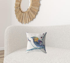 16” Blue White Robin Zippered Suede Throw Pillow - Homeroots