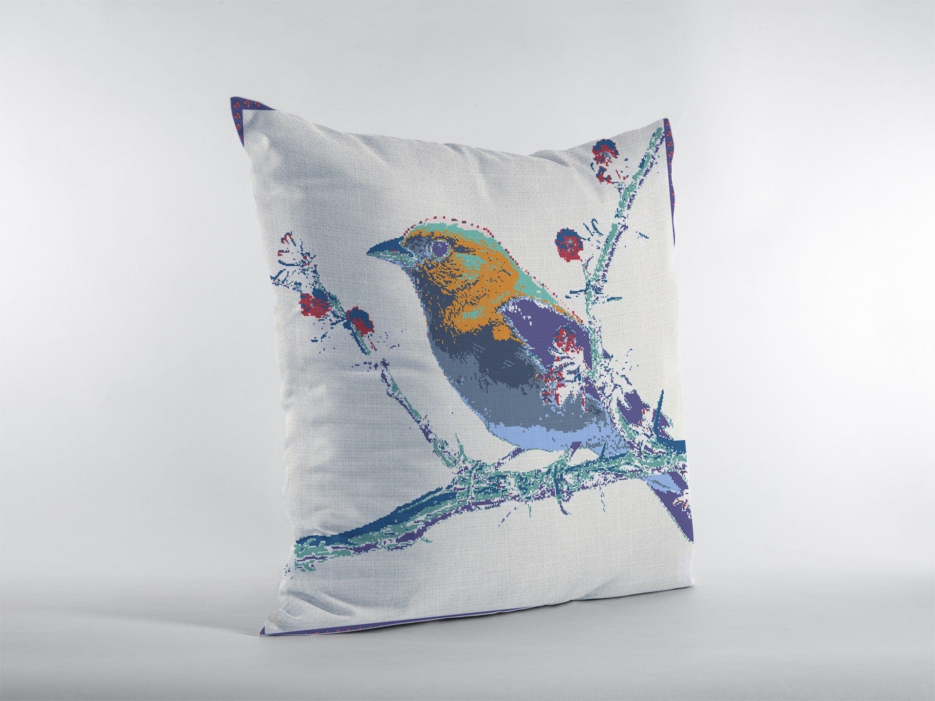 18” Blue White Robin Zippered Suede Throw Pillow - Homeroots