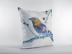 18” Blue White Robin Zippered Suede Throw Pillow - Homeroots