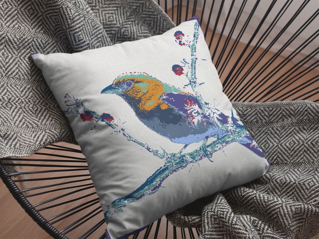 18” Blue White Robin Zippered Suede Throw Pillow - Homeroots