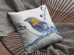 18” Blue White Robin Zippered Suede Throw Pillow - Homeroots