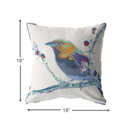 18” Blue White Robin Zippered Suede Throw Pillow - Homeroots
