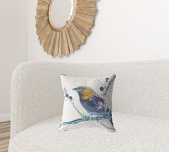 18” Blue White Robin Zippered Suede Throw Pillow - Homeroots
